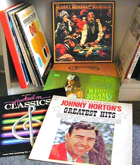 A small sampling of the hilarity contained within Donald and Peggy Schnell's record collection.